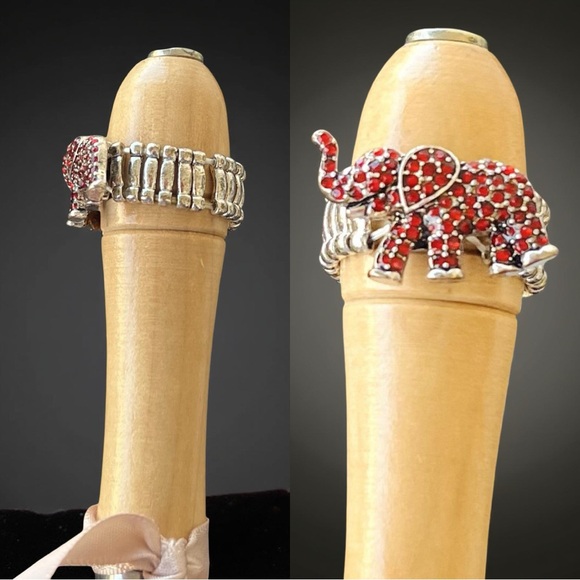Red Rhinestone Elephant Stretch Ring - Picture 6 of 16